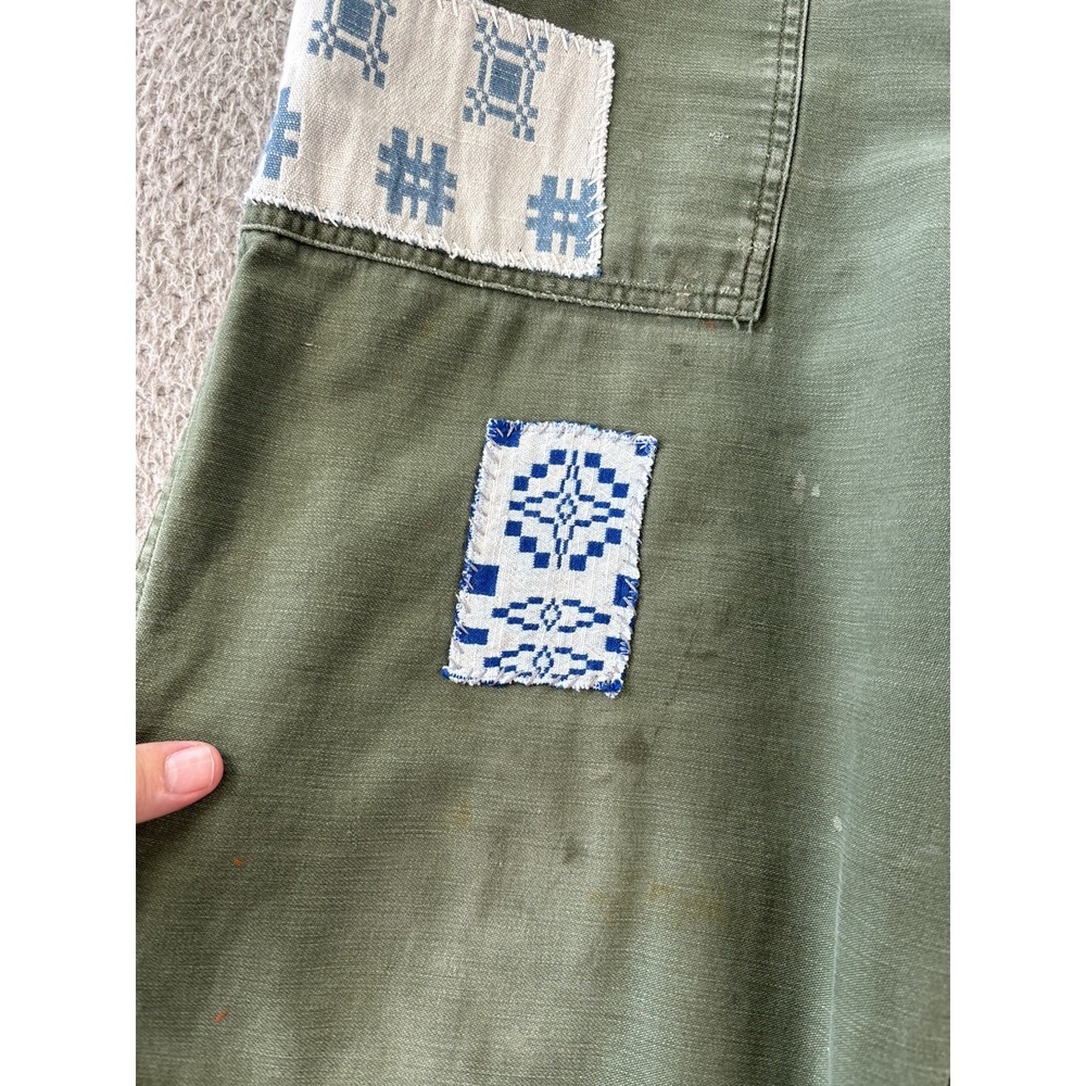 Vintage US Army OG-507 Baker Trousers Womens 34x23 Button Fly Distressed Patched - Picture 3 of 16